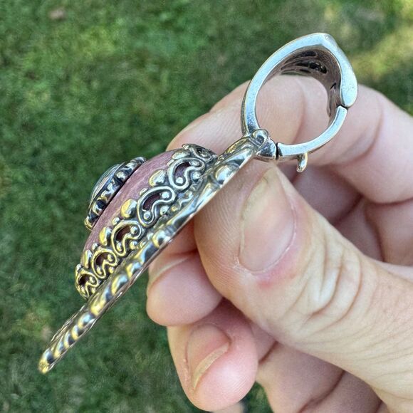 CAROLYN POLLACK Sterling Silver Rhodonite & Opal TE AMO Heart Pendant Vintage - Picture 6 of 9